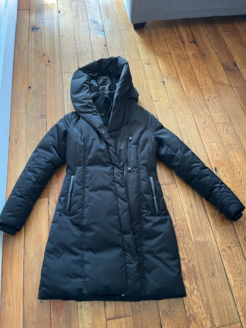 Noize Black Long Hooded Puffer Coat